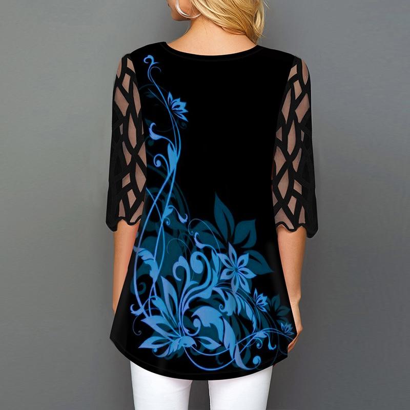 Floral Print Button Detail Blouse O Neck Hollow Out Sleeve - Easy Pickins Store