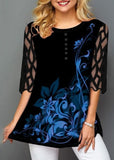 Floral Print Button Detail Blouse O Neck Hollow Out Sleeve - Easy Pickins Store