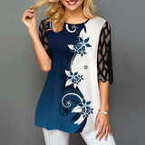 Floral Print Button Detail Blouse O Neck Hollow Out Sleeve - Easy Pickins Store