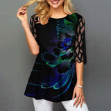 Floral Print Button Detail Blouse O Neck Hollow Out Sleeve - Easy Pickins Store
