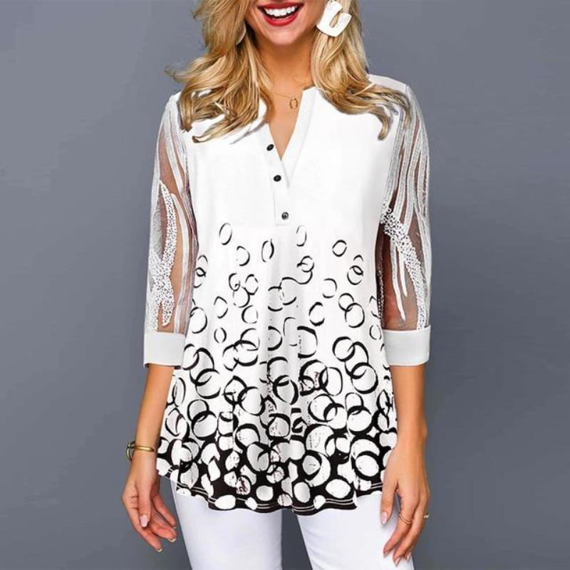 Floral Print Button Detail Blouse O Neck Hollow Out Sleeve - Easy Pickins Store