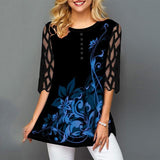 Floral Print Button Detail Blouse O Neck Hollow Out Sleeve - Easy Pickins Store