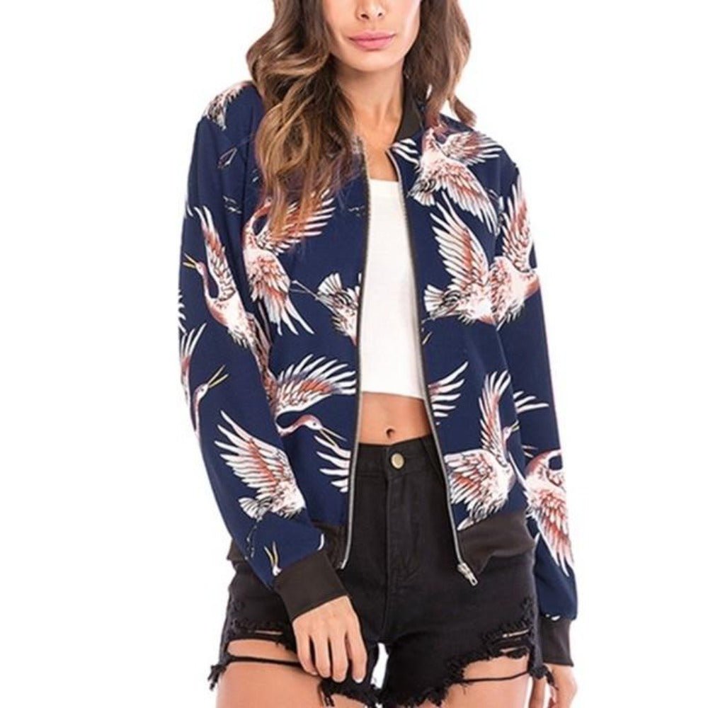 Floral Print Zipper Up Bomber Jacket - Easy Pickins Store
