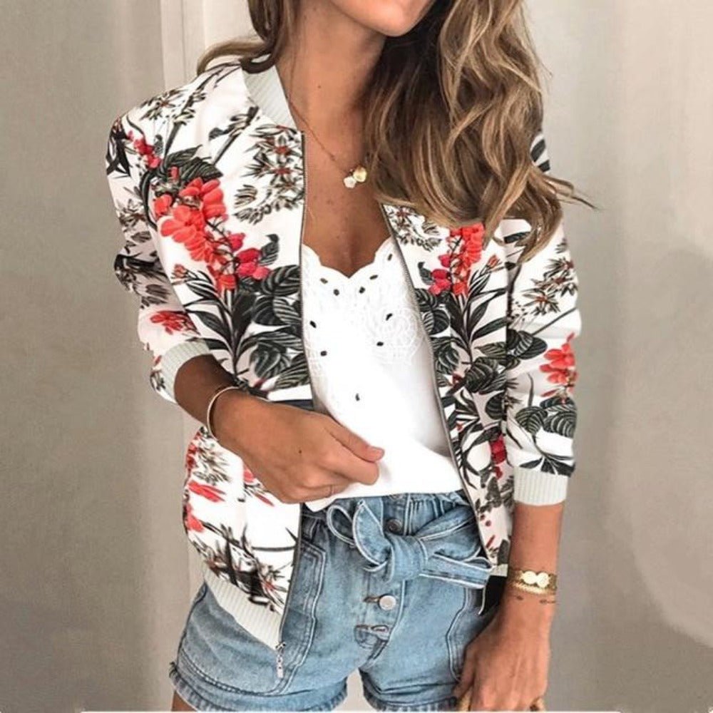 Floral Print Zipper Up Bomber Jacket - Easy Pickins Store