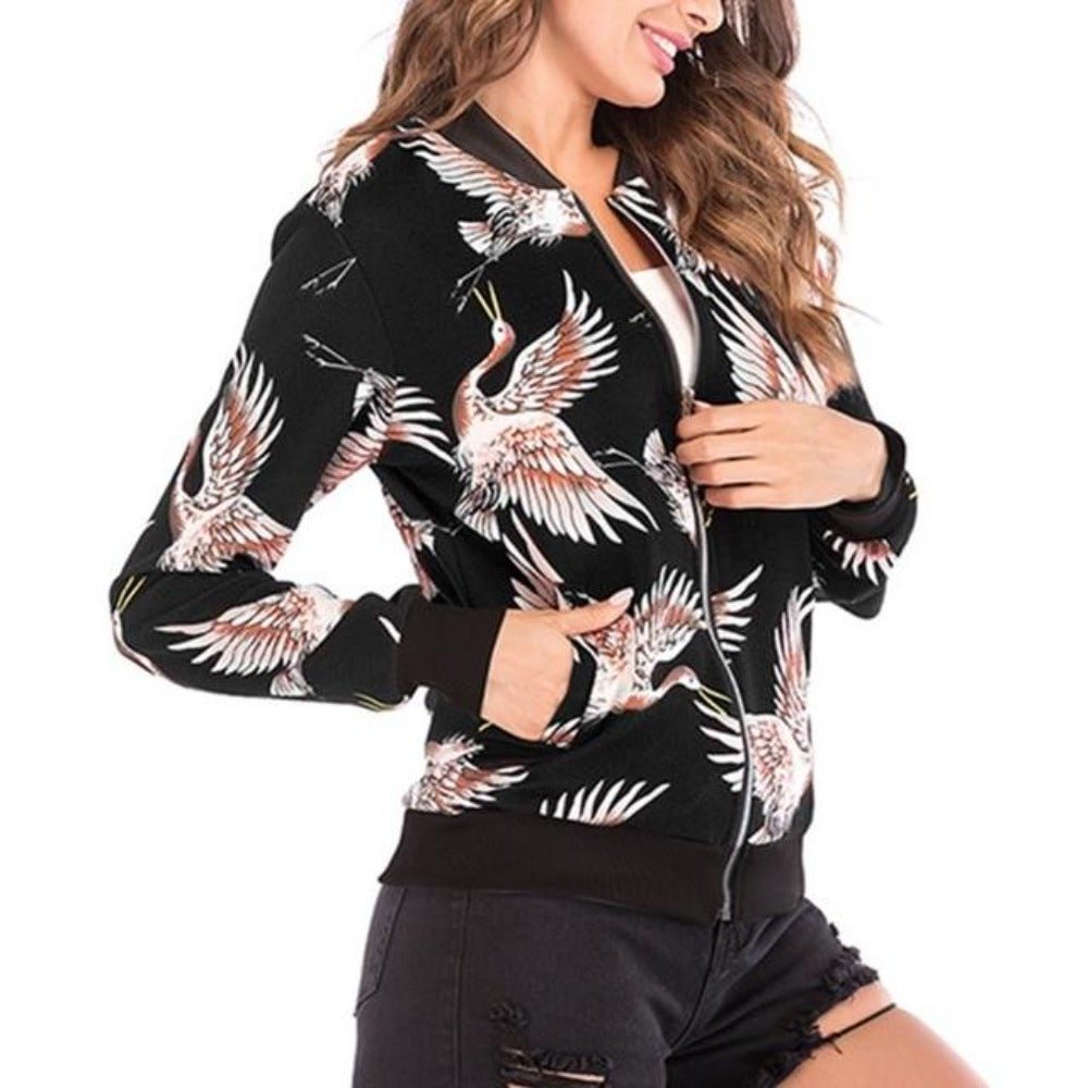 Floral Print Zipper Up Bomber Jacket - Easy Pickins Store