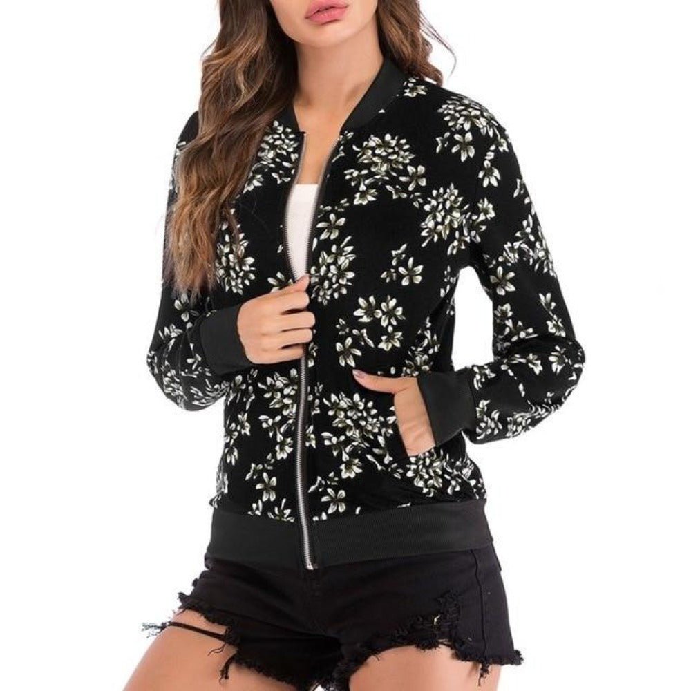 Floral Print Zipper Up Bomber Jacket - Easy Pickins Store