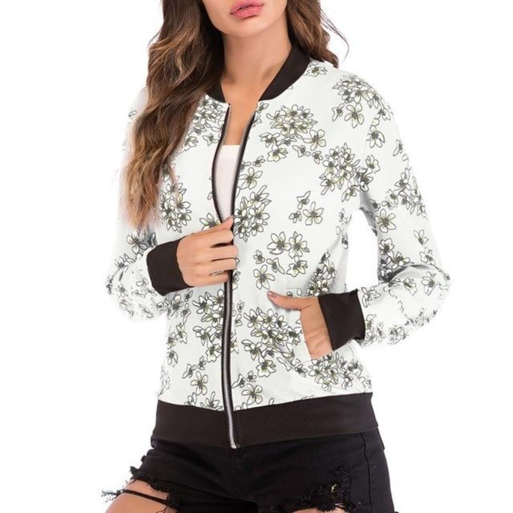 Floral Print Zipper Up Bomber Jacket - Easy Pickins Store