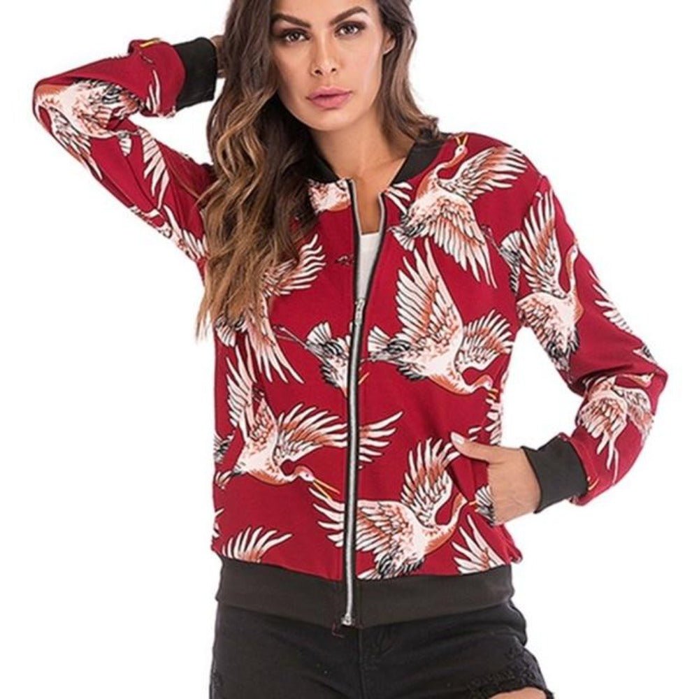 Floral Print Zipper Up Bomber Jacket - Easy Pickins Store