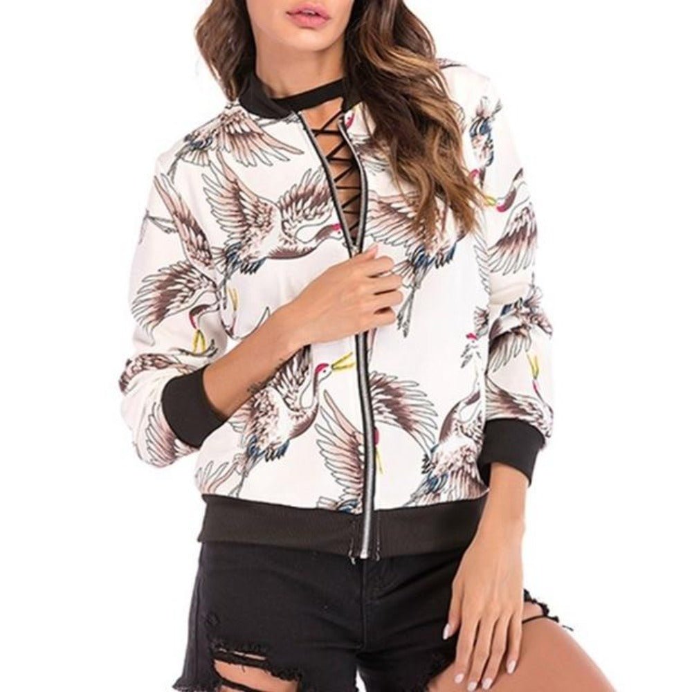 Floral Print Zipper Up Bomber Jacket - Easy Pickins Store