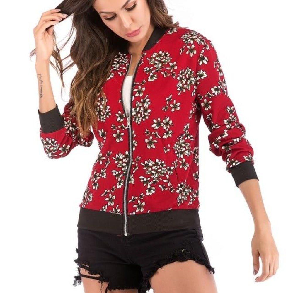 Floral Print Zipper Up Bomber Jacket - Easy Pickins Store