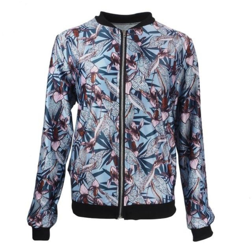 Floral Printed Jacket Zipper Bomber Outwear Long Sleeve Plus Sizes - Easy Pickins Store