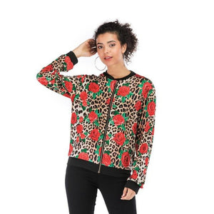 Floral Printed Jackets Short Coat Zipper Long Sleeve Bomber - Easy Pickins Store