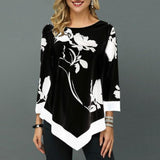Floral Printed Shirt Irregular Hem O neck 3/4 Sleeve - Easy Pickins Store