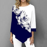 Floral Printed Shirt Irregular Hem O neck 3/4 Sleeve - Easy Pickins Store