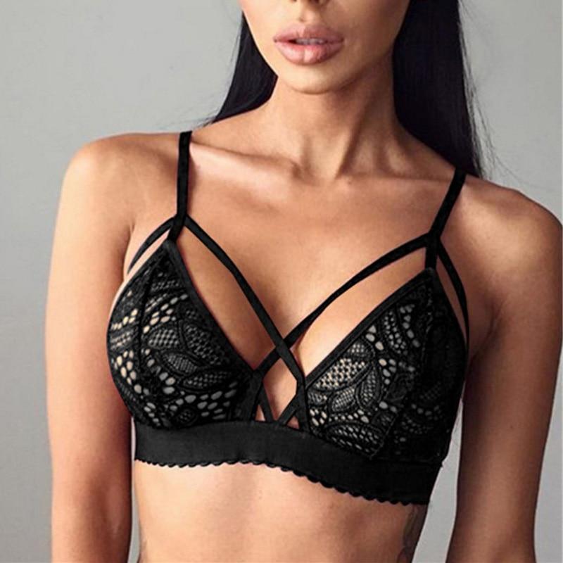 Floral Sheer Lace Bra Crop Top Seamless Transparent Cup Wireless - Easy Pickins Store