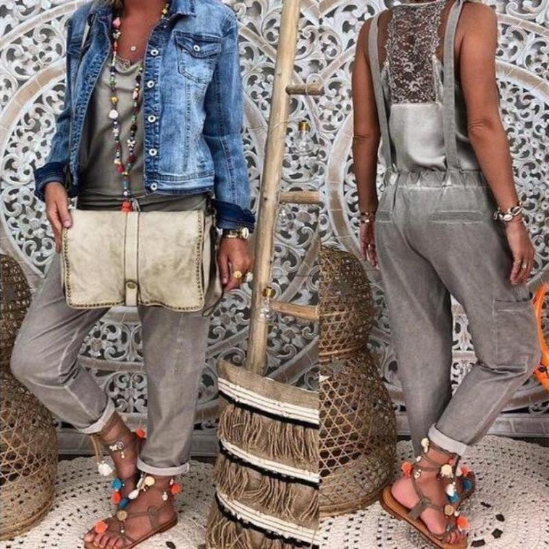 Flower Print Loose Jumpsuit V neck Herem Pants - Easy Pickins Store
