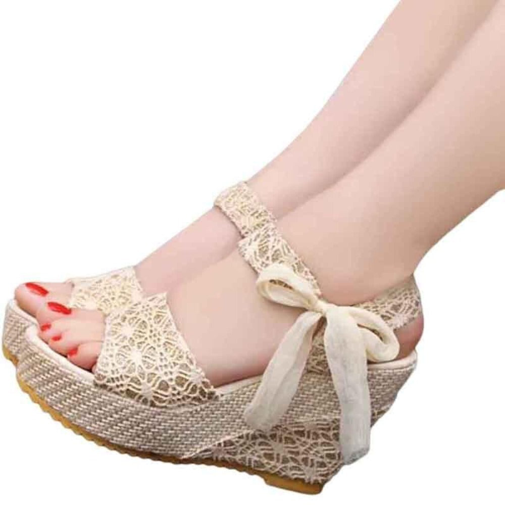 Flowers Buckle Open Toe Wedge Sandals High Heels Platform - Easy Pickins Store