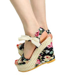Flowers Buckle Open Toe Wedge Sandals High Heels Platform - Easy Pickins Store
