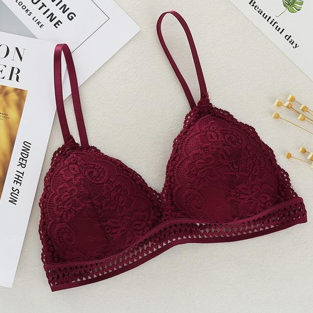 French Style Lace Bra Triangle Cup Deep V Wireless Soft Thin Seamless - Easy Pickins Store