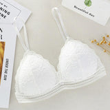 French Style Lace Bra Triangle Cup Deep V Wireless Soft Thin Seamless - Easy Pickins Store