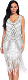 Fringed Gatsby Sequin Beaded Tassels Hem Flapper Dress - Easy Pickins Store