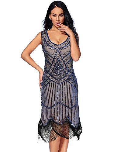 Fringed Gatsby Sequin Beaded Tassels Hem Flapper Dress - Easy Pickins Store