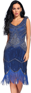 Fringed Gatsby Sequin Beaded Tassels Hem Flapper Dress - Easy Pickins Store