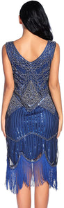Fringed Gatsby Sequin Beaded Tassels Hem Flapper Dress - Easy Pickins Store