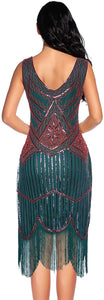 Fringed Gatsby Sequin Beaded Tassels Hem Flapper Dress - Easy Pickins Store