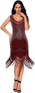 Fringed Gatsby Sequin Beaded Tassels Hem Flapper Dress - Easy Pickins Store
