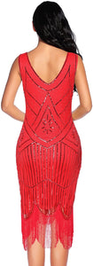 Fringed Gatsby Sequin Beaded Tassels Hem Flapper Dress - Easy Pickins Store