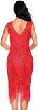 Fringed Gatsby Sequin Beaded Tassels Hem Flapper Dress - Easy Pickins Store