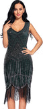 Fringed Gatsby Sequin Beaded Tassels Hem Flapper Dress - Easy Pickins Store