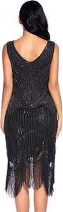 Fringed Gatsby Sequin Beaded Tassels Hem Flapper Dress - Easy Pickins Store