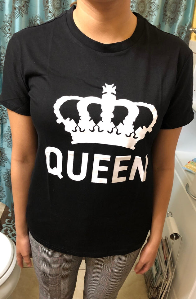 Funny King Queen Printed Black T-shirt Short Sleeve - Easy Pickins Store