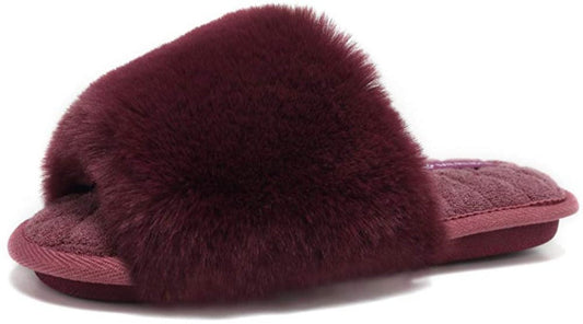 Furry Faux Fur Slippers Memory Foam Slippers Slip on - Easy Pickins Store