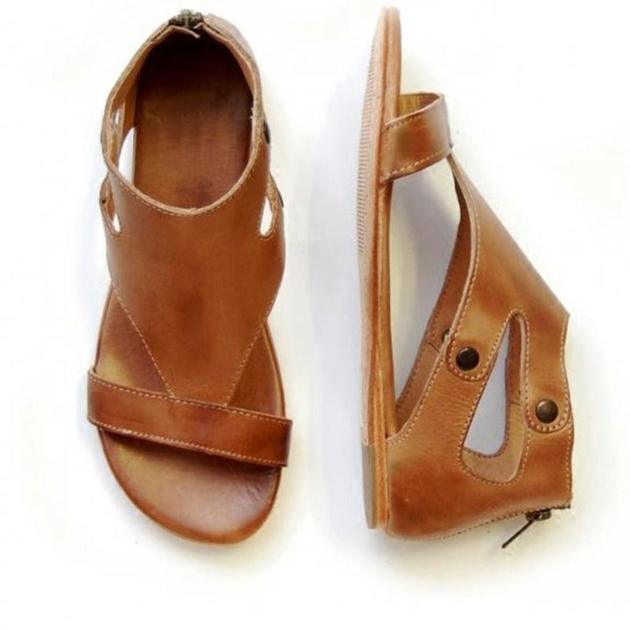 Gladiator Sandals Soft Leather FLat Sole Plus Size Peep Toe - Easy Pickins Store