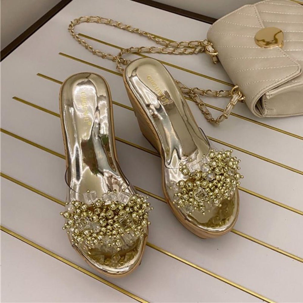 Glitter Crystal Platform Peep Toe High Heels Wedges - Easy Pickins Store