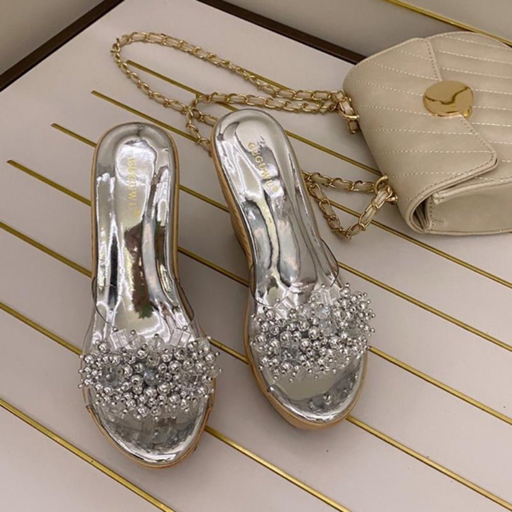 Glitter Crystal Platform Peep Toe High Heels Wedges - Easy Pickins Store