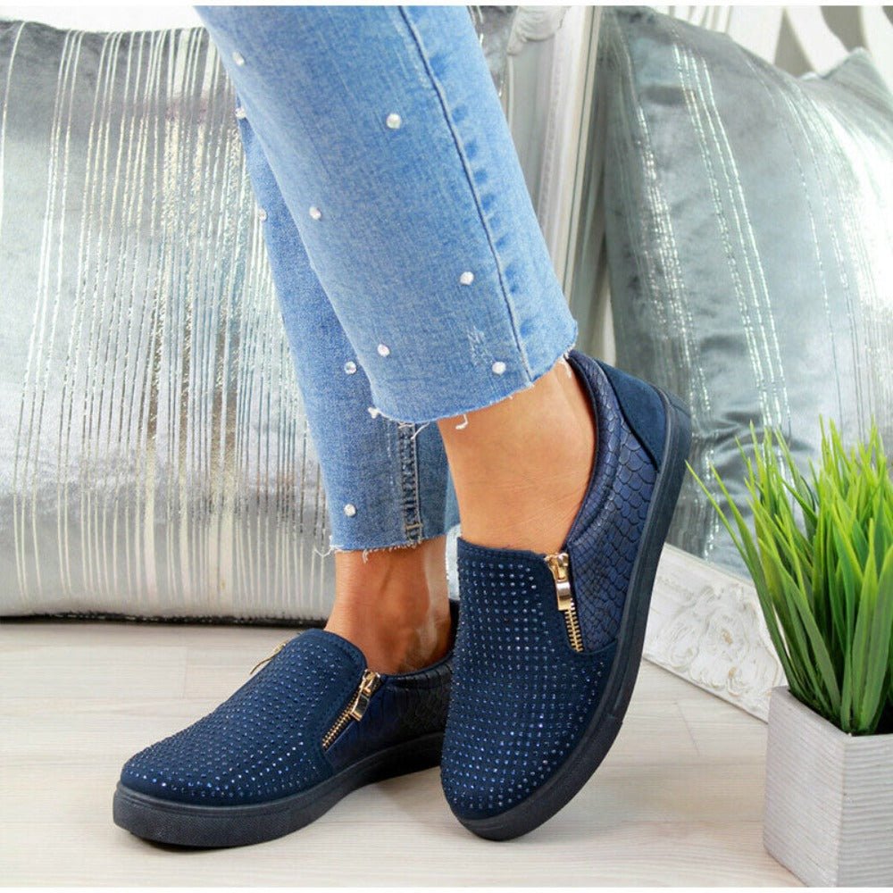 Glitter Platform Crystal Slip On Flat Loafers - Easy Pickins Store
