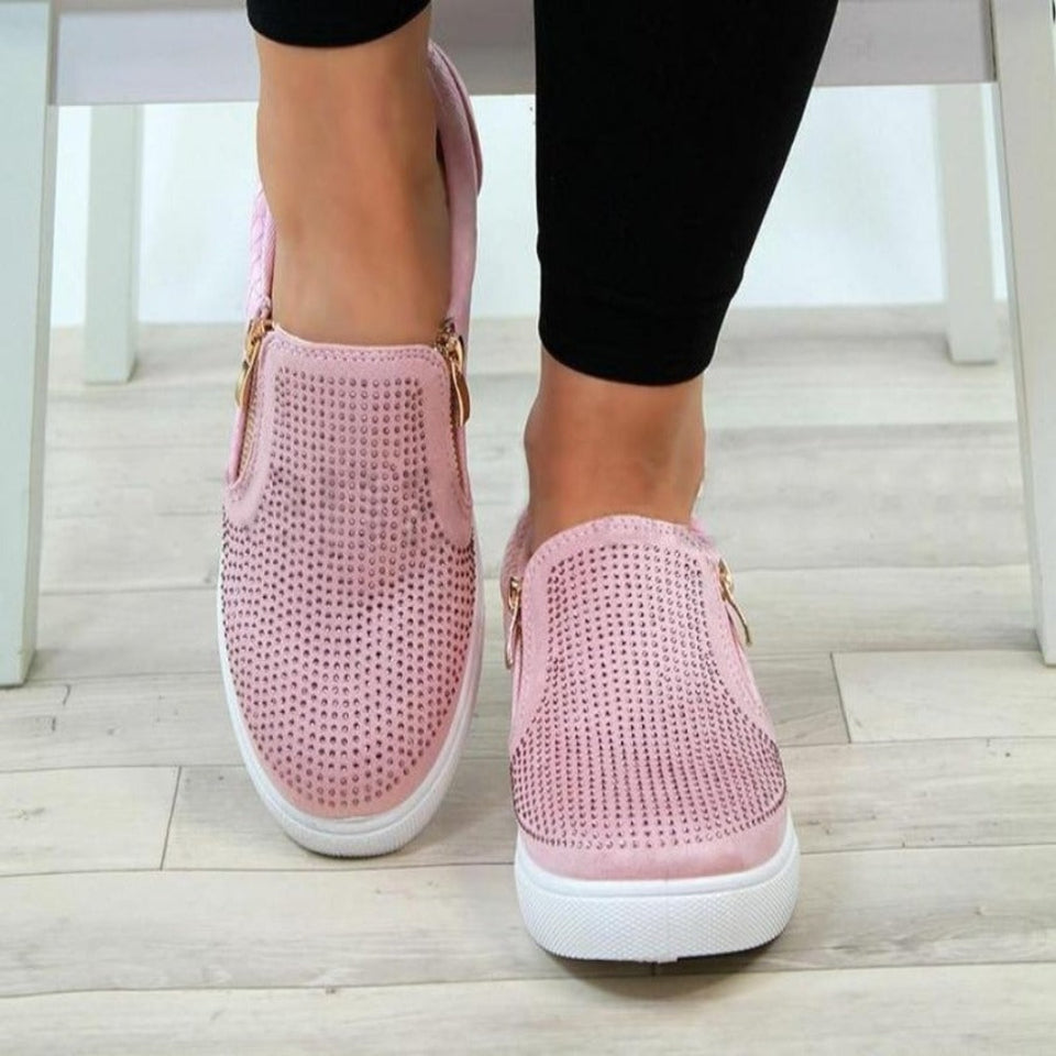 Glitter Platform Crystal Slip On Flat Loafers - Easy Pickins Store