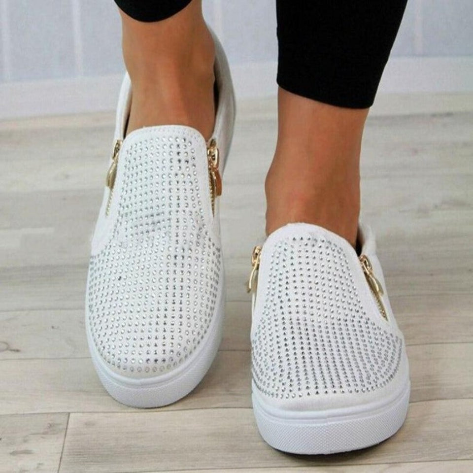 Glitter Platform Crystal Slip On Flat Loafers - Easy Pickins Store