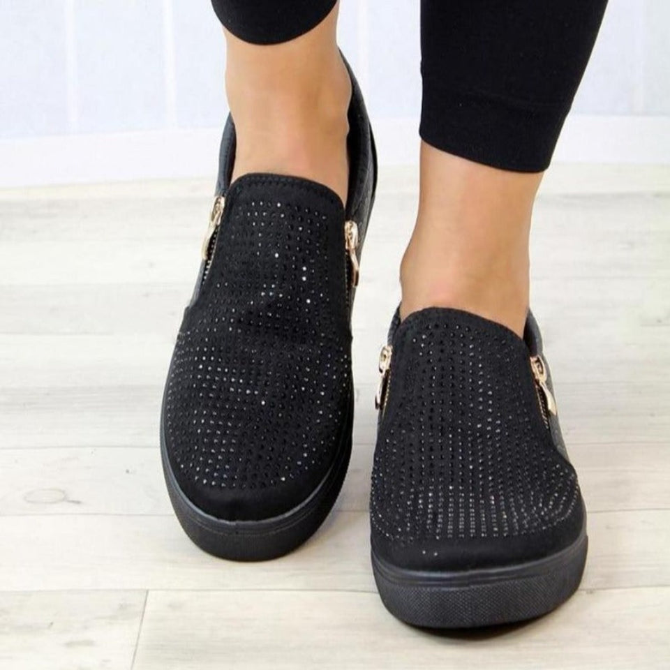 Glitter Platform Crystal Slip On Flat Loafers - Easy Pickins Store
