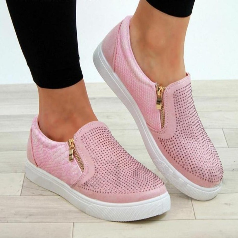 Glitter Platform Crystal Slip On Flat Loafers - Easy Pickins Store