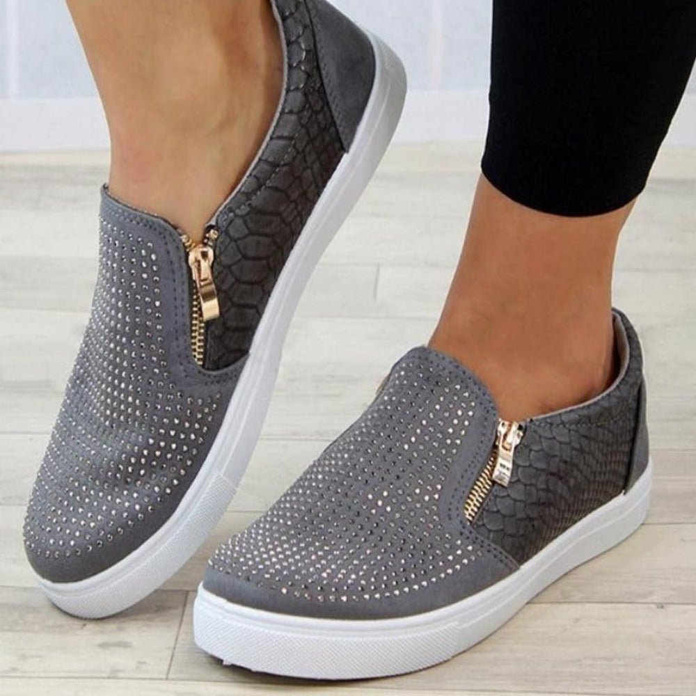 Glitter Platform Crystal Slip On Flat Loafers - Easy Pickins Store