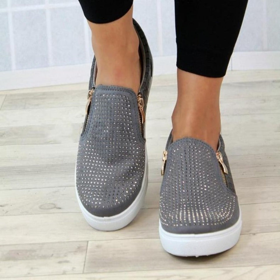 Glitter Platform Crystal Slip On Flat Loafers - Easy Pickins Store