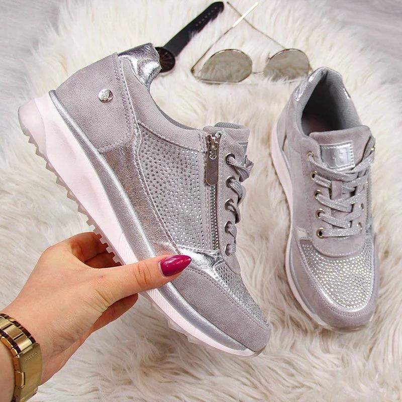 Glitter Sneakers Zipper Platform Lace Up - Easy Pickins Store