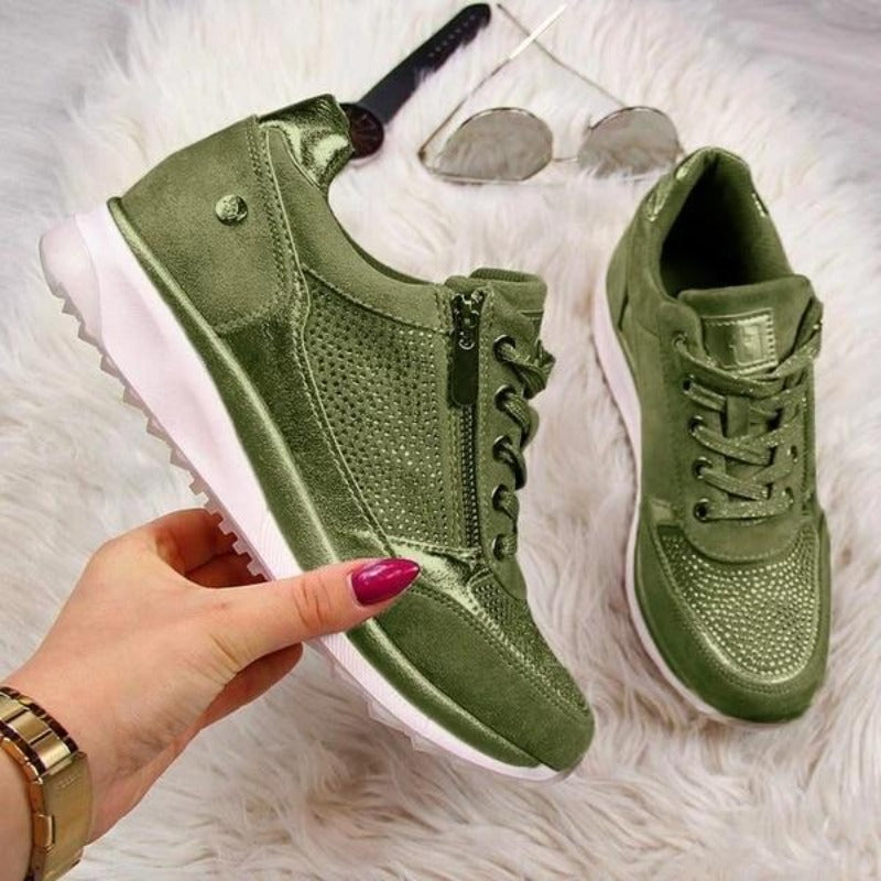 Glitter Sneakers Zipper Platform Lace Up - Easy Pickins Store
