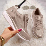 Gold Zipper Platform Trainers Casual Lace Up Sneakers - Easy Pickins Store