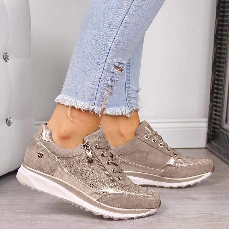 Gold Zipper Platform Trainers Casual Lace Up Sneakers - Easy Pickins Store